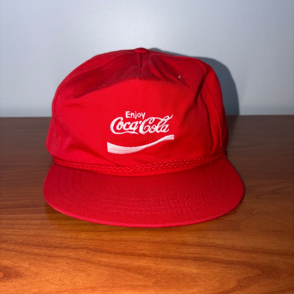 Vintage Coca-Cola Town Talk Red Snapback Rope Trucker Hat Made in USA Logo Cap